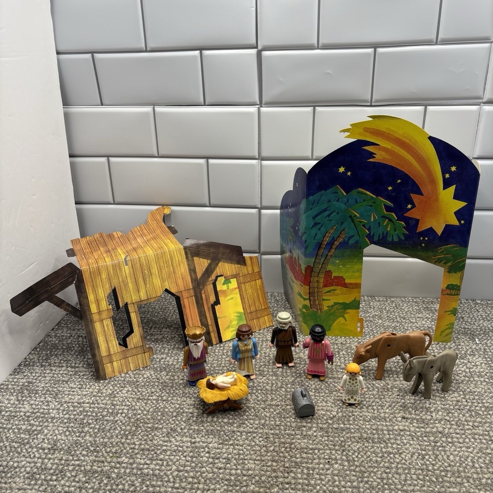 Playmobile Nativity Pieces Background Scene People Animals VTG
